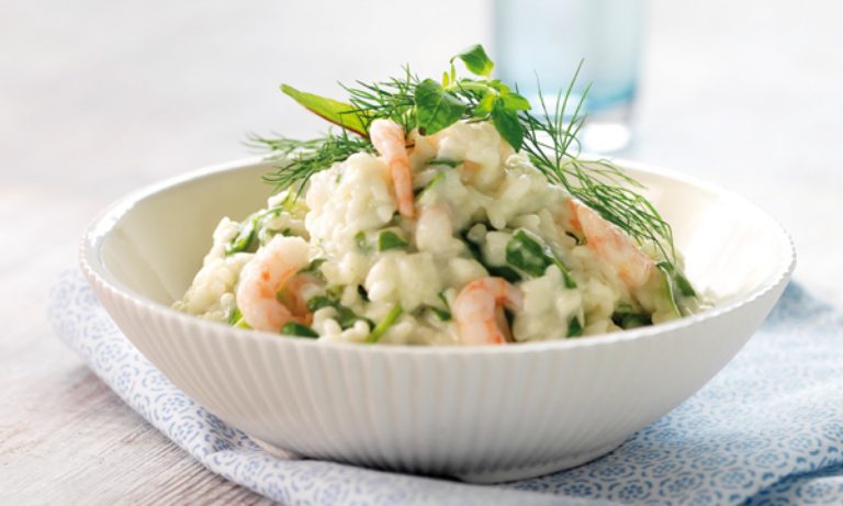 Skaldjursrisotto med räkor och vitt vin